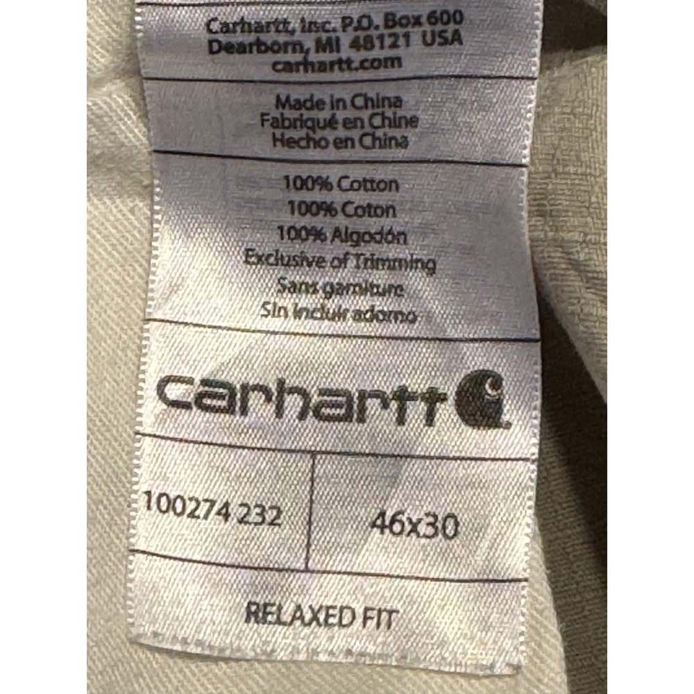 Carhartt 100274 Mens 46x30 Relaxed Fit Ripstop Cargo Work Pants Tan Khaki FLAW - Picture 4 of 8